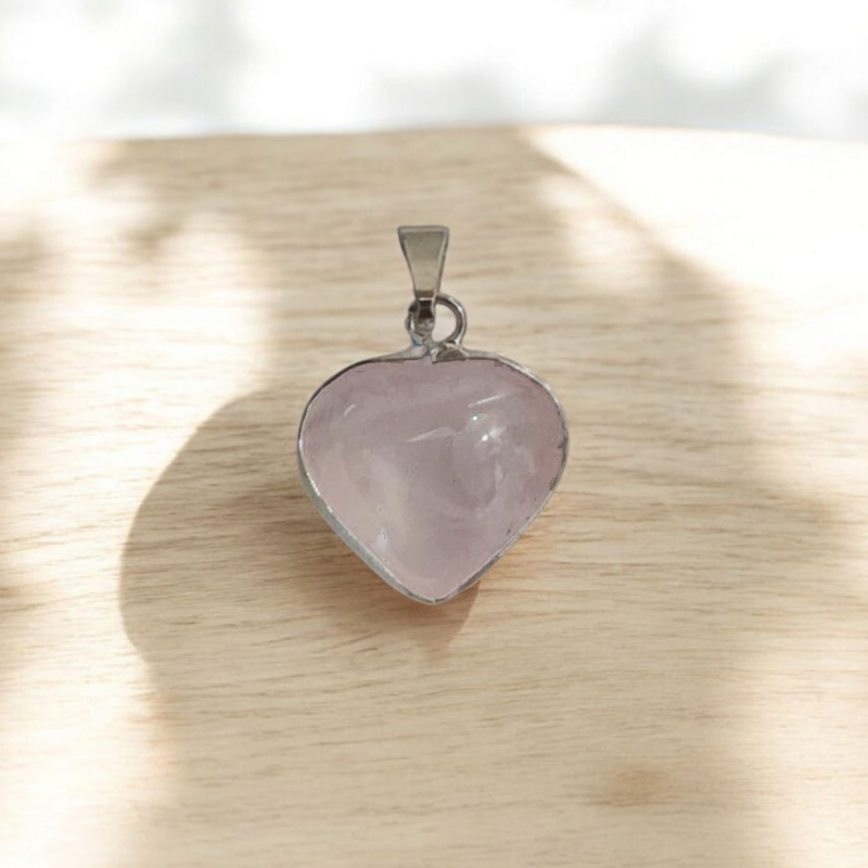 Dije Gema Cuarzo Rosa Corazon con Virola
