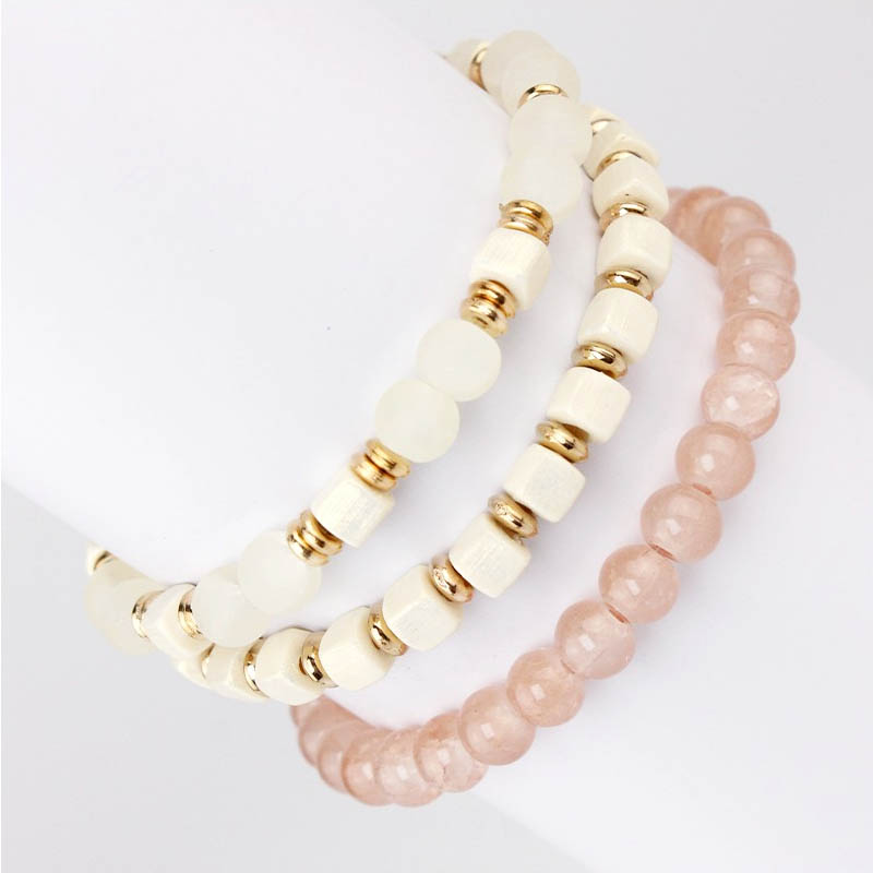 Set Tres Pulseras Elasticas Energy Color Crudo y Rosa