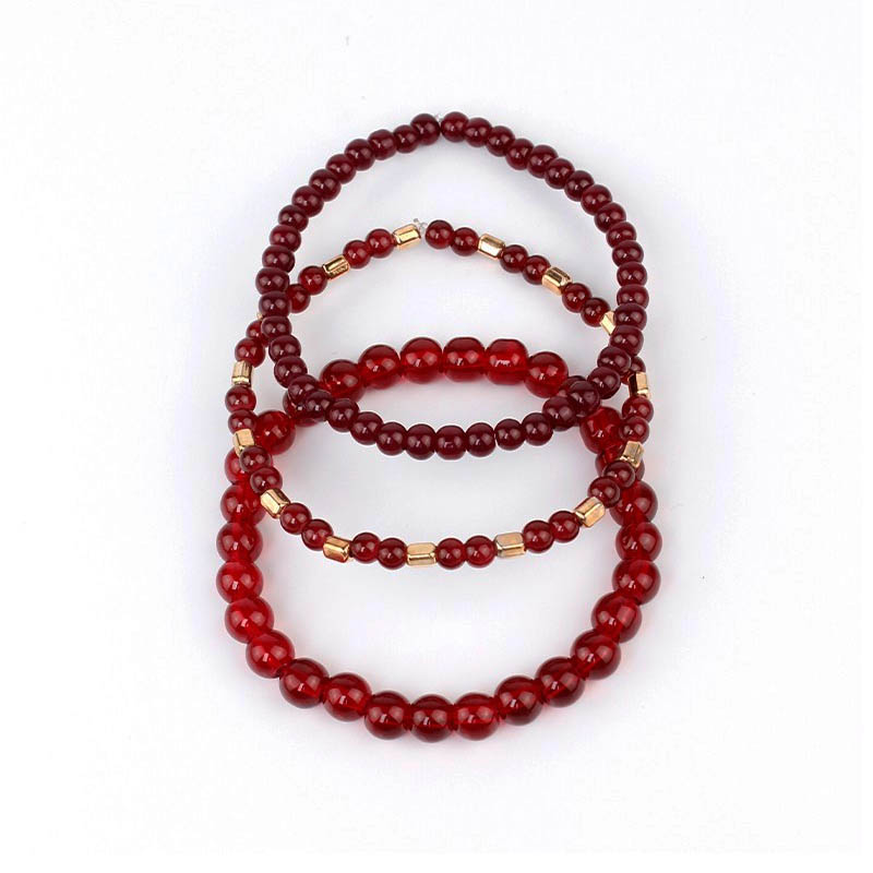 Set Tres Pulseras Elasticas Full Colors Bordo
