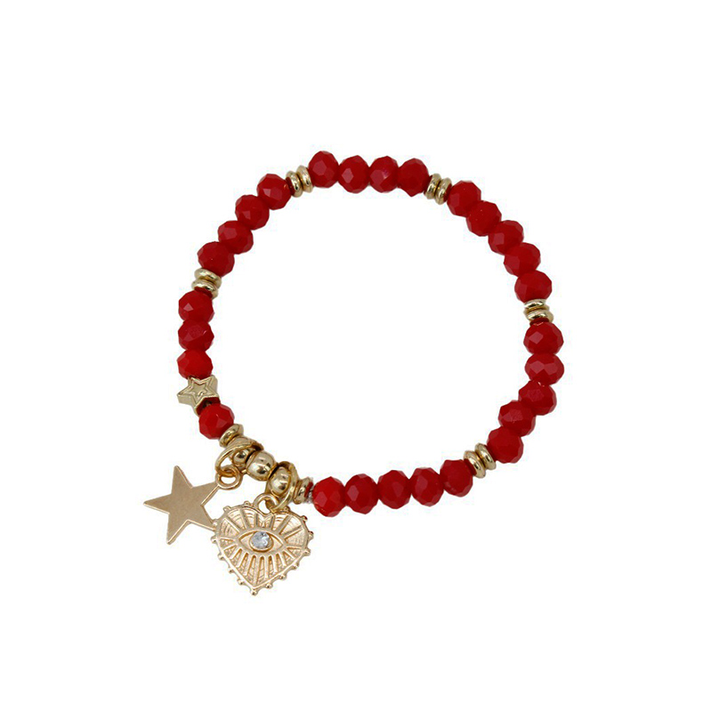 Pulsera Elastica Roja con Estrella y Corazon con Ojo Turco