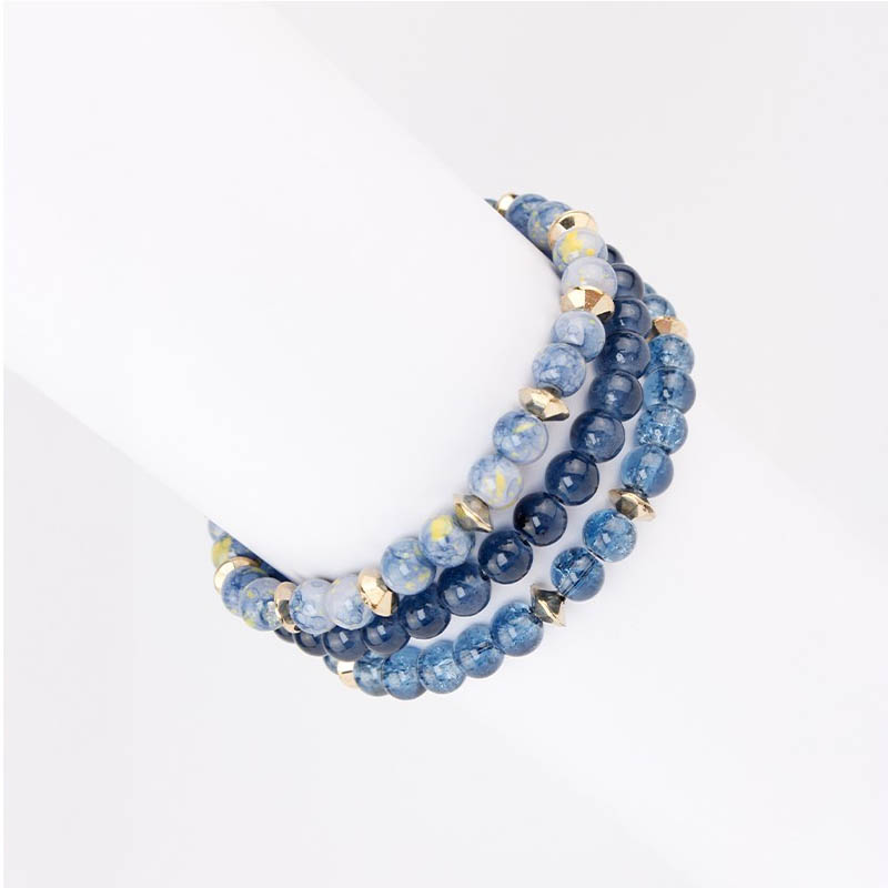 Set Tres Pulseras Elasticas Stone Tonos Azules