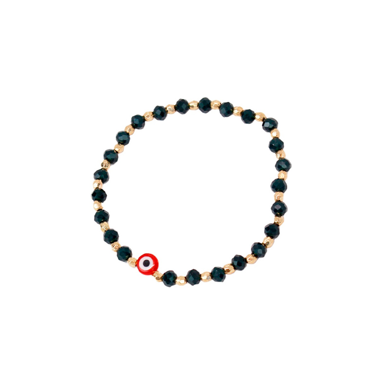 Pulsera Elastica Verde con Ojo Turco Rojo