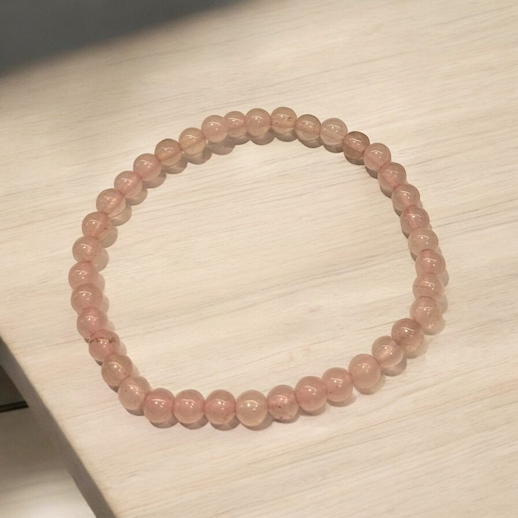 Pulsera Gema Cuarzo Rosa 5mm Elástica