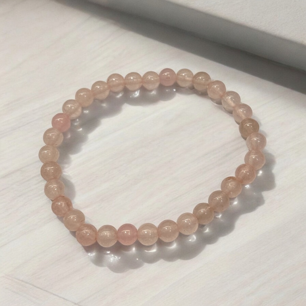 Pulsera Gema Cuarzo Rosa 6mm Elástica