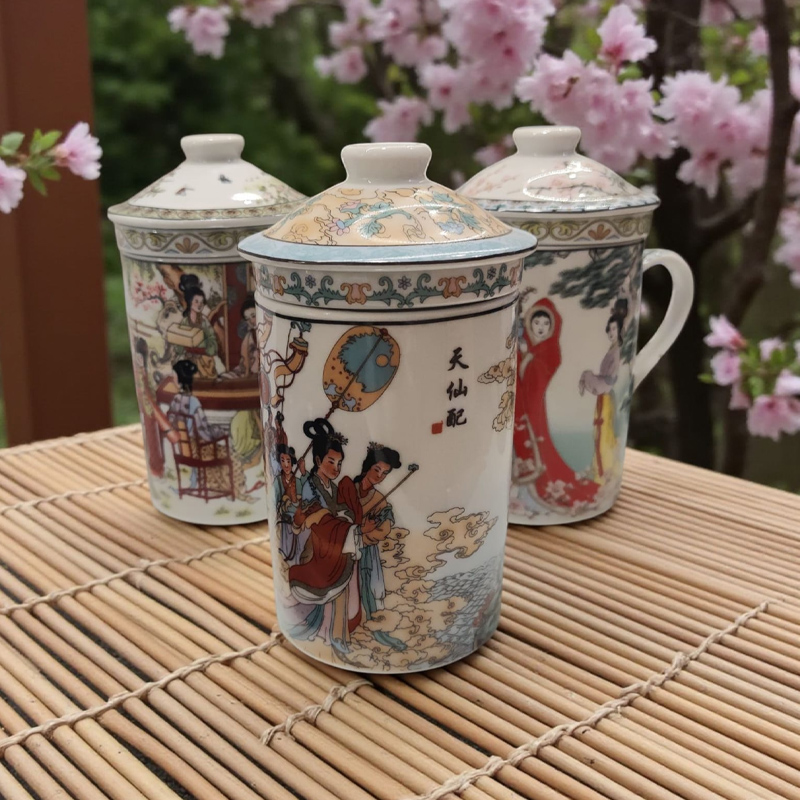 Taza de Ceramica China con Tapa e Infusor Modelos Varios