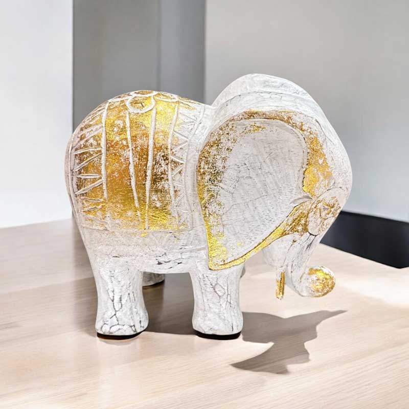 Elefante Madera Blanco 20cm