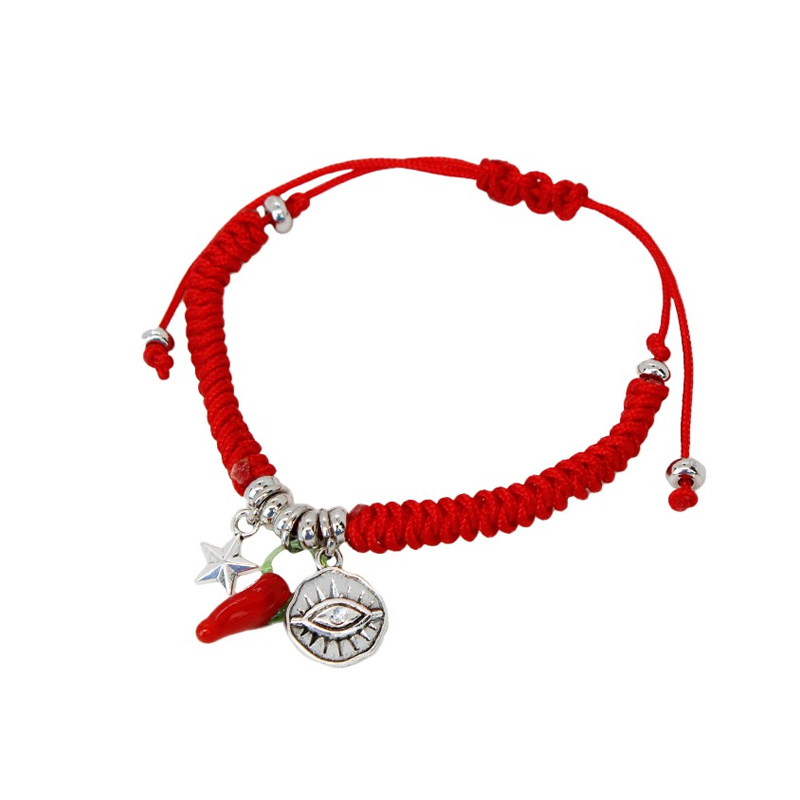 Pulsera Amuleto Sienna Rojo con Estrella, Ojo y Cuerno