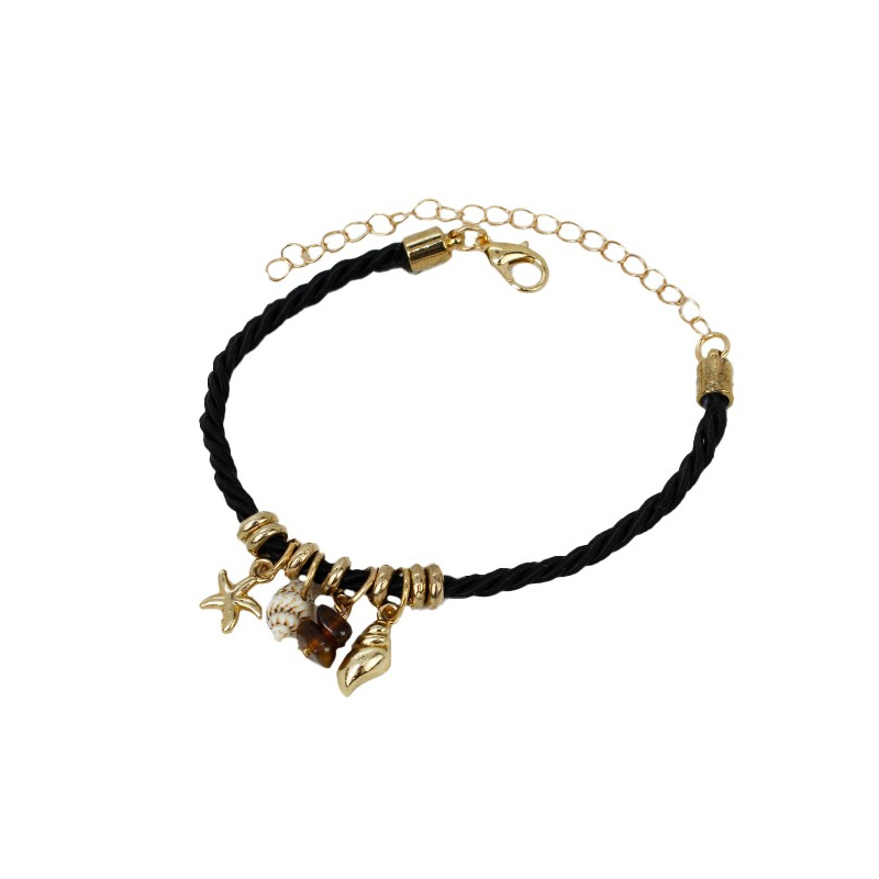 Pulsera Trendy Negra con Dije Estrella y Caracoles