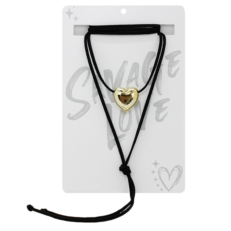 Collar Gamuza Negro con Corazon Dorado