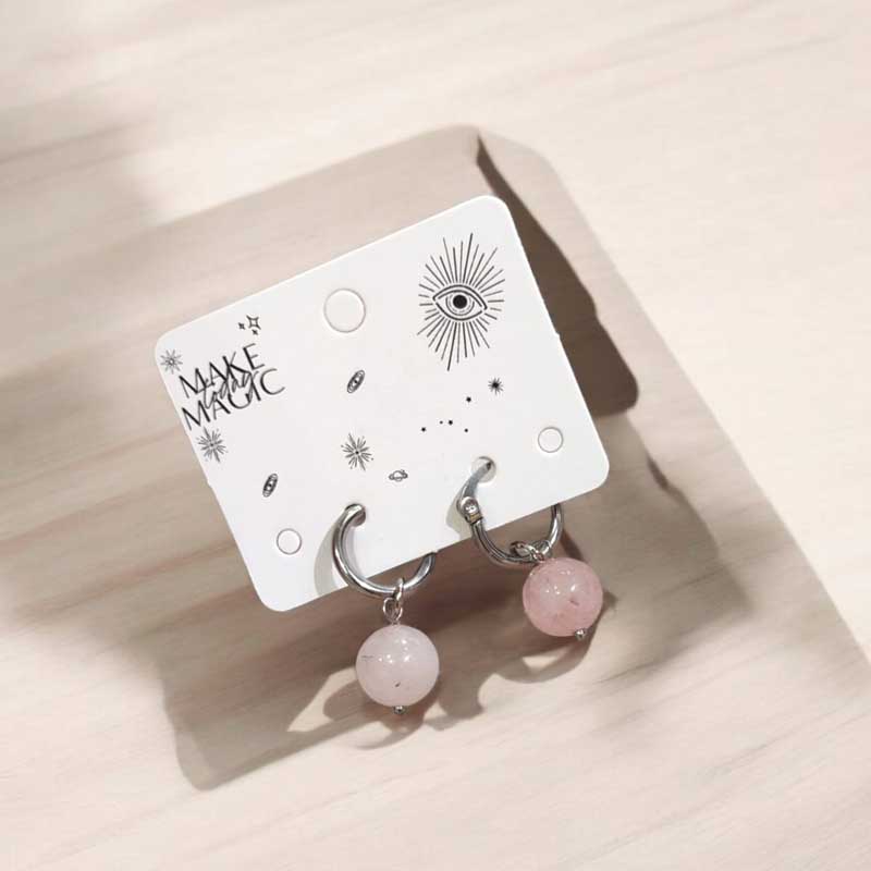 Aros Gema Cuarzo Rosa con Argolla Rolados