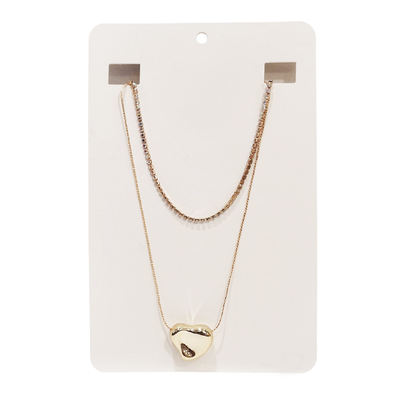 Collar Doble Dorado con Strass y Corazon