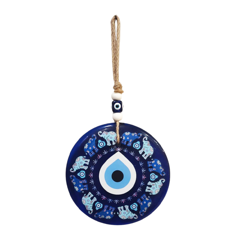 Colgante Vidrio Ojo Turco con Elefantes 31cm