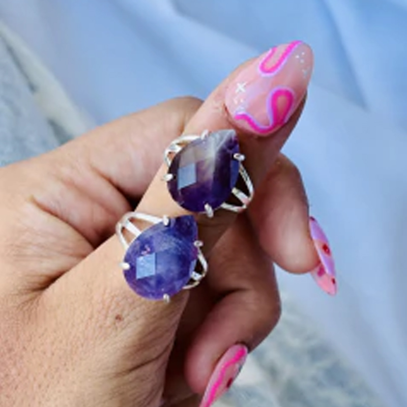 Anillo Gema Amatista Facetado