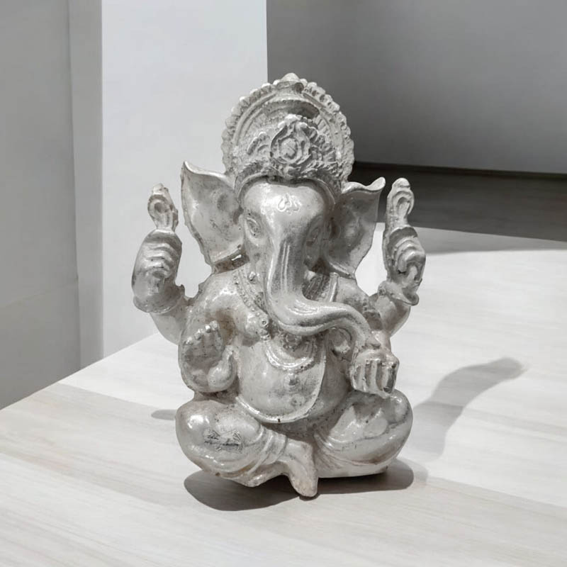 Ganesha Blanco Perlado Resina 12cm
