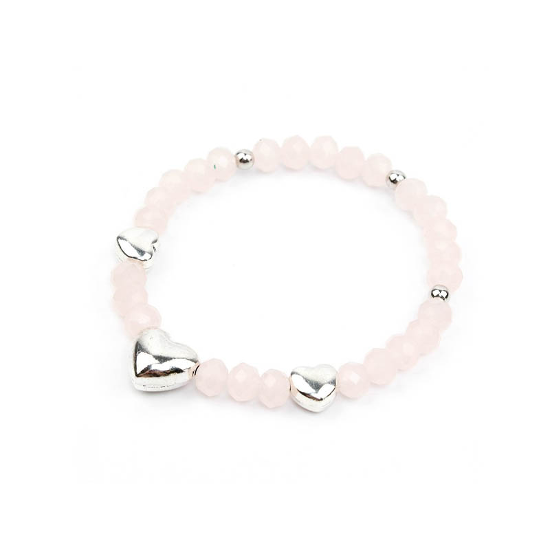 Pulsera Elastica Rosada con Corazones Plateadas
