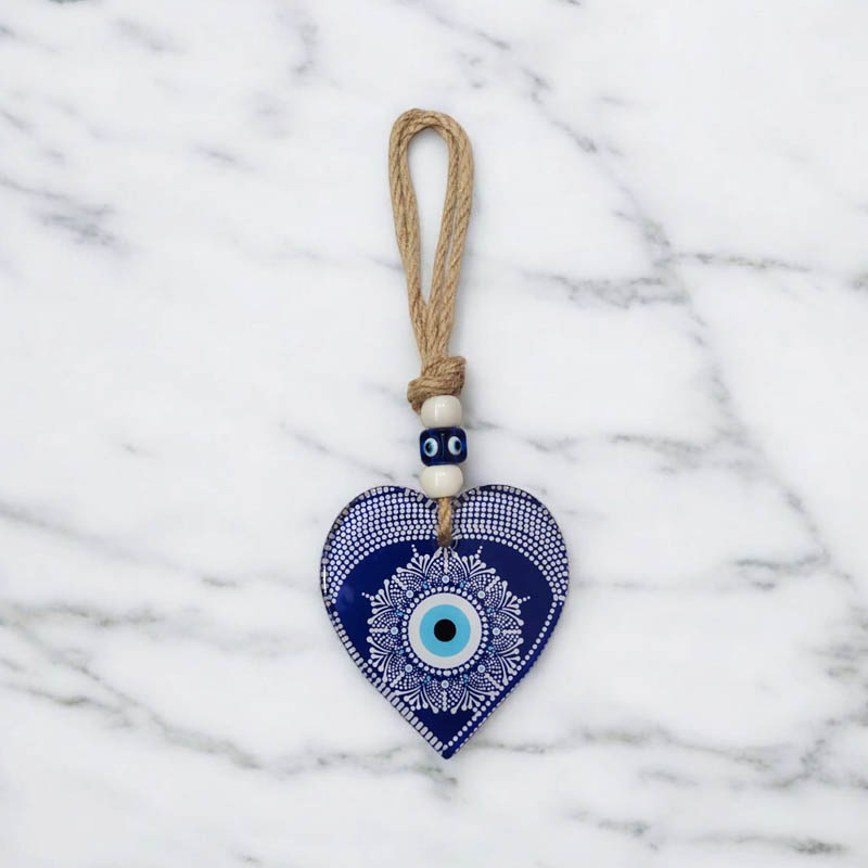 Colgante Vidrio Corazon con Ojo Turco