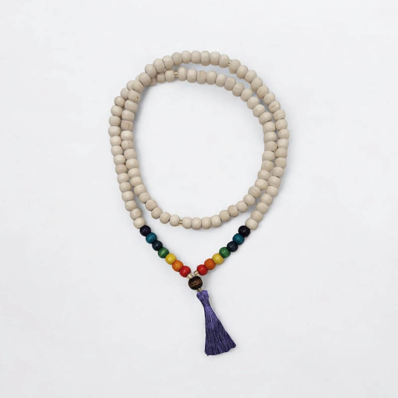 Japa Mala Madera Blanca 7 Chakras 108 Cuentas Tessel Violeta