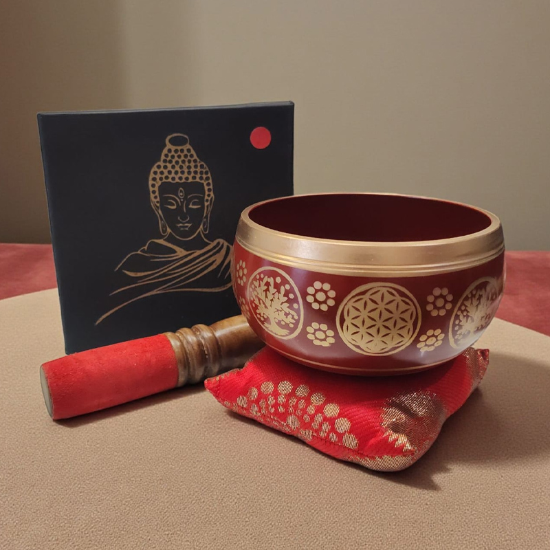 Cuenco Tibetano con Zafu, Baqueta y Caja Buda 13cm