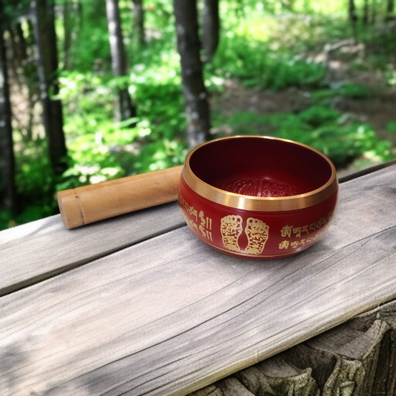 Cuenco Tibetano 10.5cm Rojo Mantra Pies