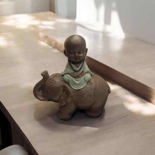 Buda Bebe Negro con Elefante Manto Verde 12cm