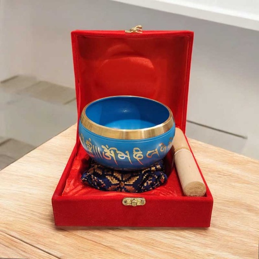 Cuenco Tibetano 13cm con Caja y Zafu Celeste