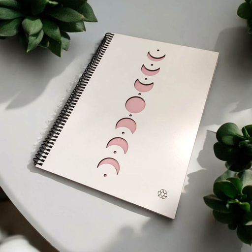 Cuaderno A4 Rayado Tapa Madera Blanca Fases Lunas