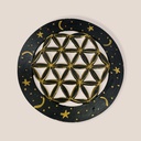 Colgante Flor de la Vida Negro con Lunas y Estrellas Doradas 21cm