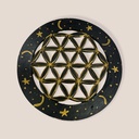 Flor de la Vida Madera Negro con Lunas y Estrellas Doradas 21cm