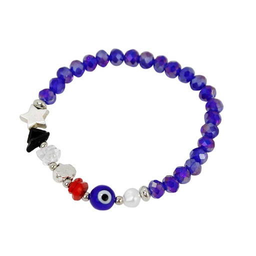 [84555] Pulsera Elastica Azul con Ojo Turco y Dijes varios