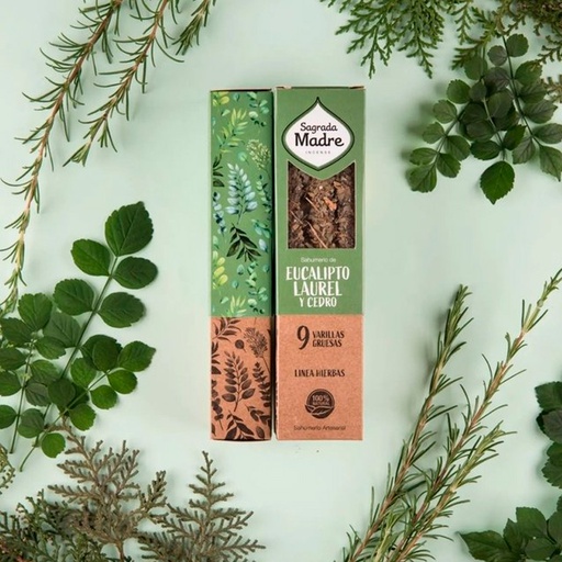 Sahumerio Sagrada Madre 9v Eucalipto Laurel y Cedro x9u