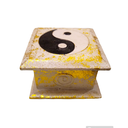 Caja de Madera Pintada Blanca y Dorada Yin y Yang 8x5cm