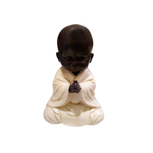 [ART101131] Buda Bebe Negro Tunica Blanca 14cm