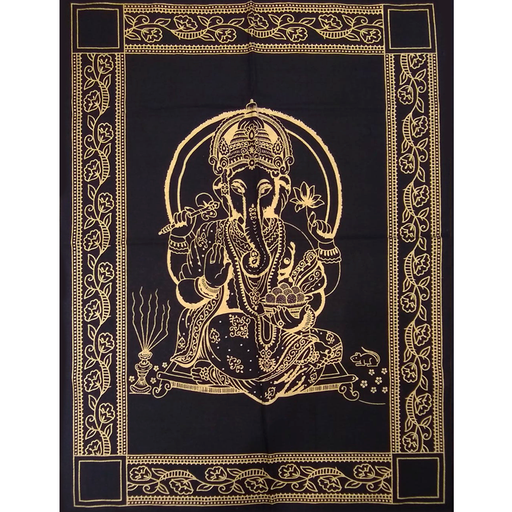 Tapiz India Ganesha Dorado y Negro
