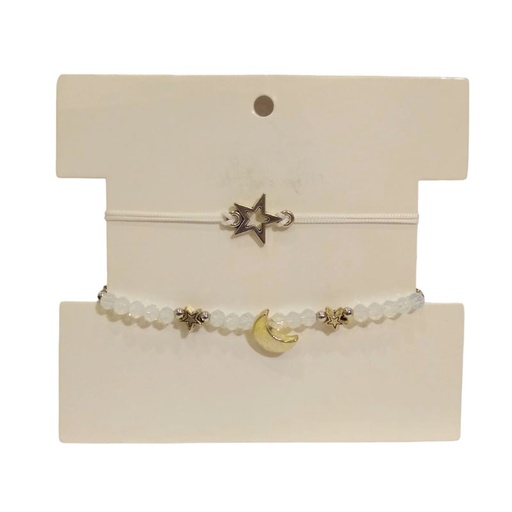 Set Dos Pulseras Elastica y de Hilo Estrella y Luna