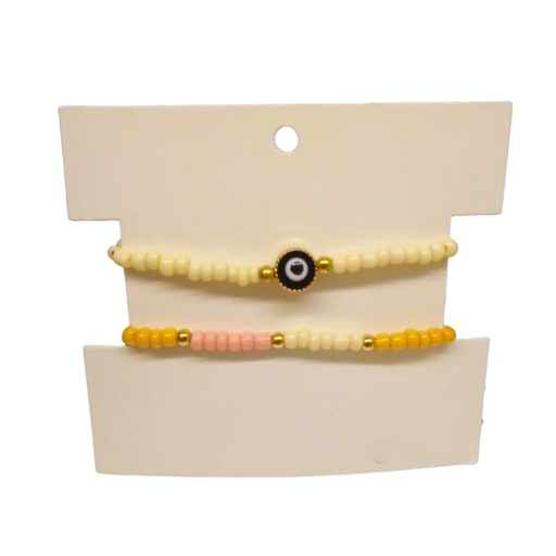 [¨64239] Set Dos Pulseras Elastica y de Hilo Ojo Turco Blanca