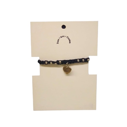 Pulsera Hilo Negra con Corazon Plateado