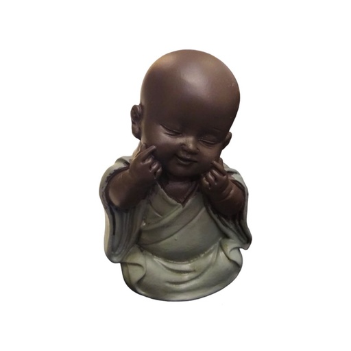 Buda Bebe Negro Tunica Verde Manos en la Cara 5cm