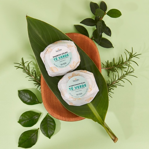 Acondicionador Sólido Nutritivo con Té Verde, Cabello Seco Semilla