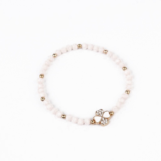 [94443] Pulsera Elastica Blanca Trebol con Strass
