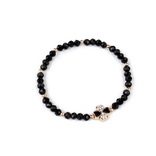 [94443] Pulsera Elastica Negra Trebol con Strass