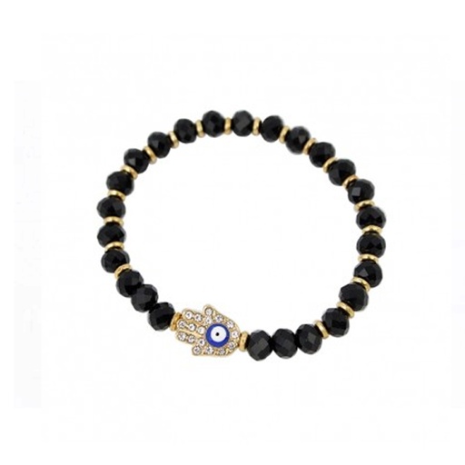 [85825] Pulsera Elastica Negra con Mano de Fatima y Ojo Turco con Strass