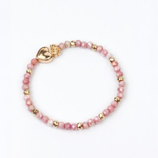 [95053] Pulsera Elastica Rosa con Corazon Dorado