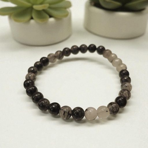Pulsera Gema Cuarzo Turmalinado Elastica Esferas 6mm