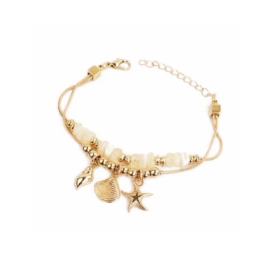 [103181] Pulsera Trendy Dorada y Natural con Dijes Dorados Caracoles