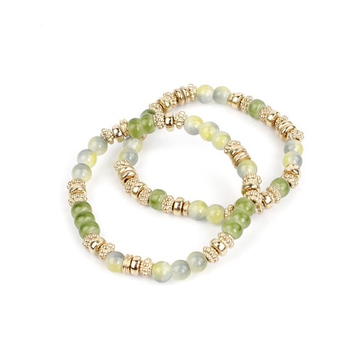 [97929] Set Pulseras Elasticas Verdes Boho Gold