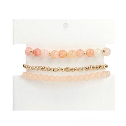 Set Tres Pulsera Elasticas Tonos Rosas y Dorada