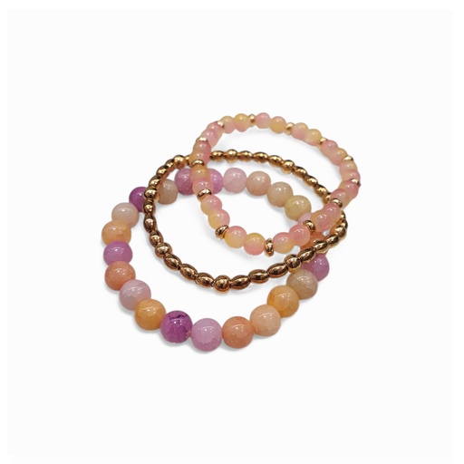 Set Tres Pulseras Elasticas Tonos Rosas y Dorada