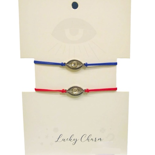 Set Dos Pulseras de Hilo Roja y Azul con Ojo Turco