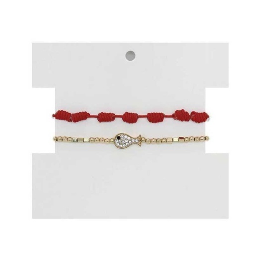 Set Pulseras Elastica y Trendy Dorada con Pez y Roja