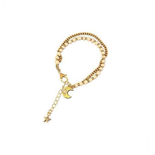 [¨68829] Pulsera Doble Dorada y Blanca con Luna